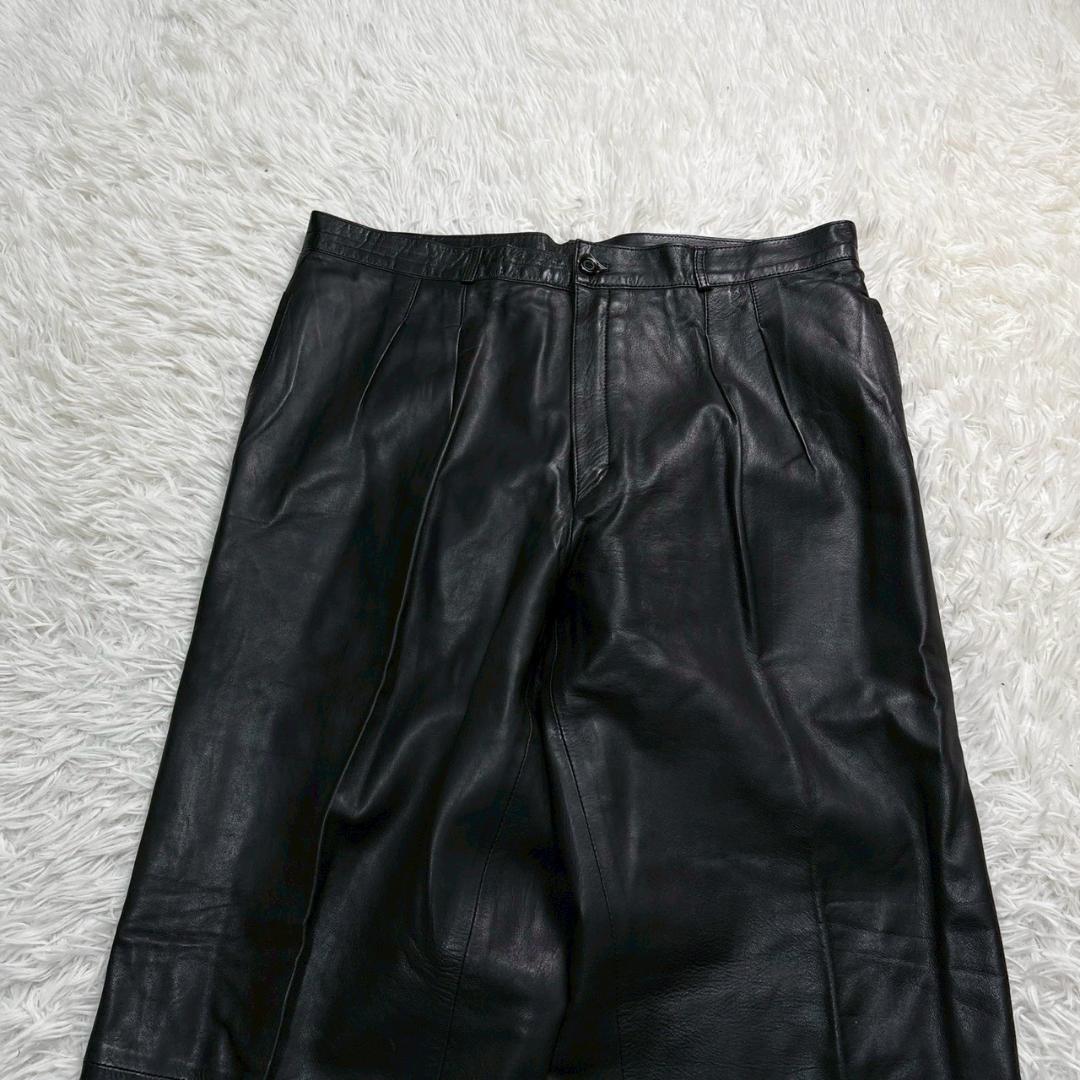 ブラック バイカー 牛革 レザー ワイドパンツ　XXLサイズ