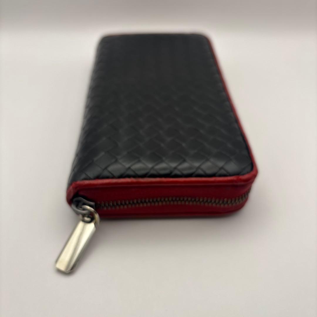 ◆正規品◆ボッティガヴェネタイントレチャート ラウンドファスナー長財布ブラック