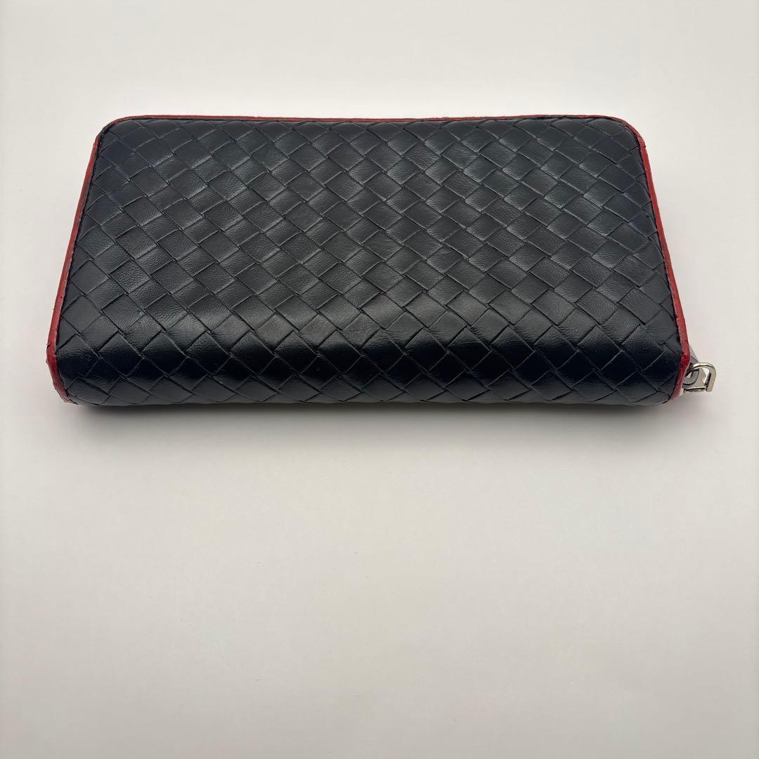 ◆正規品◆ボッティガヴェネタイントレチャート ラウンドファスナー長財布ブラック