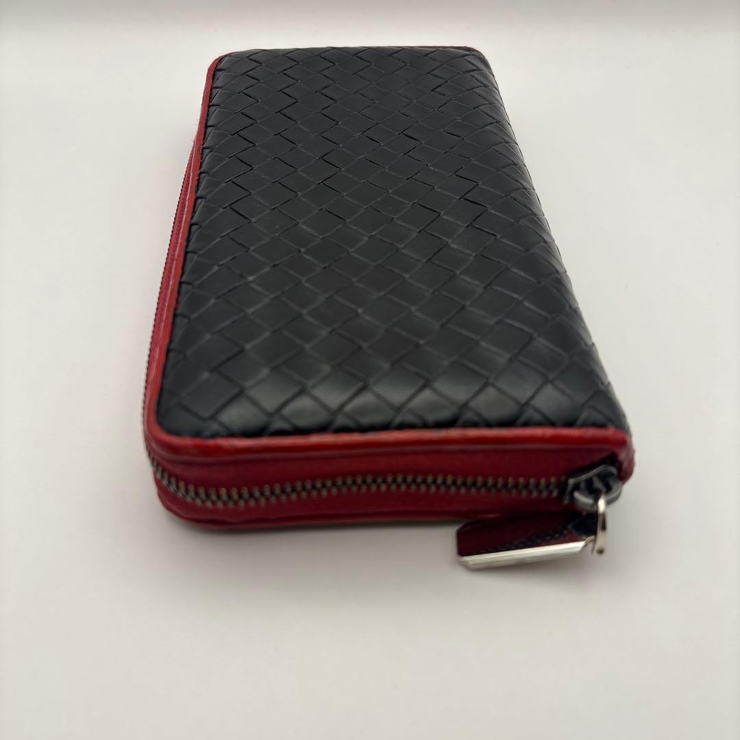 ◆正規品◆ボッティガヴェネタイントレチャート ラウンドファスナー長財布ブラック