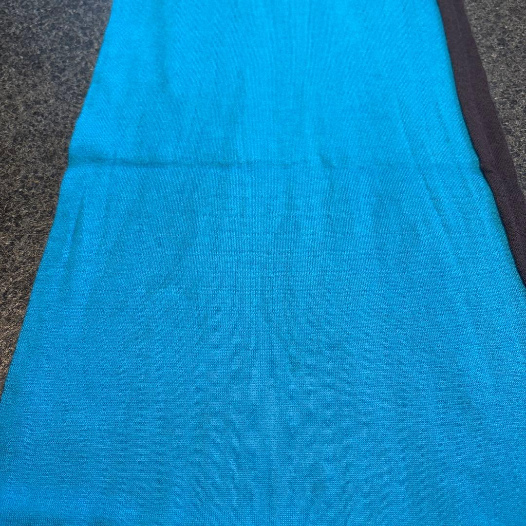 HERMES カシミア　シルク マフラー ブルーブラウン　Hロゴ