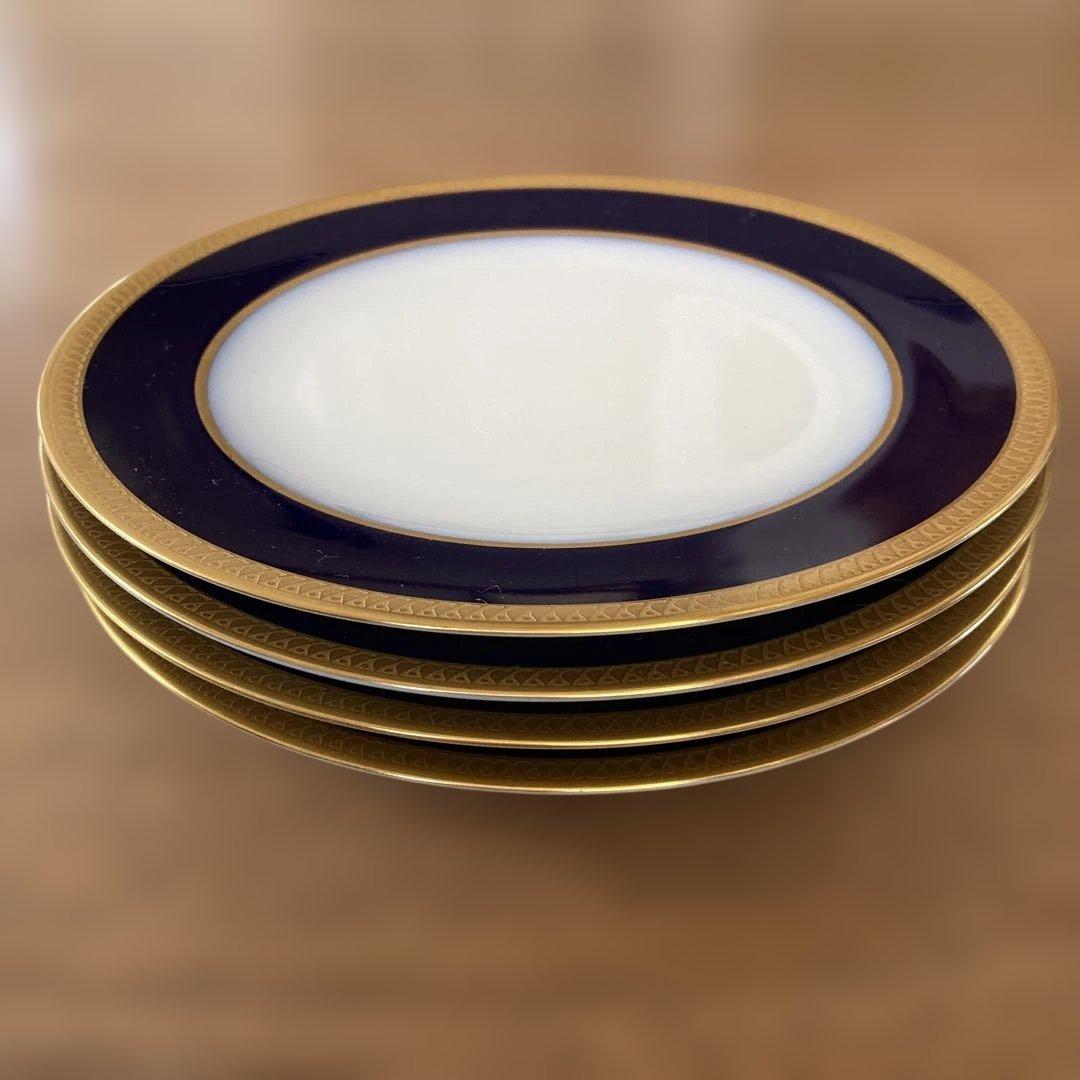 【ひろちゃん】大倉陶園　瑠璃片葉金蝕　17cmプレート4枚セット