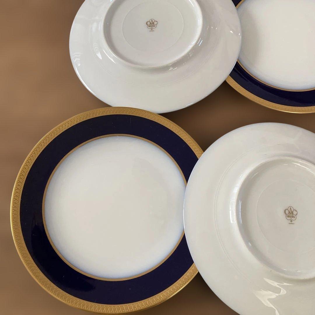 【ひろちゃん】大倉陶園　瑠璃片葉金蝕　17cmプレート4枚セット