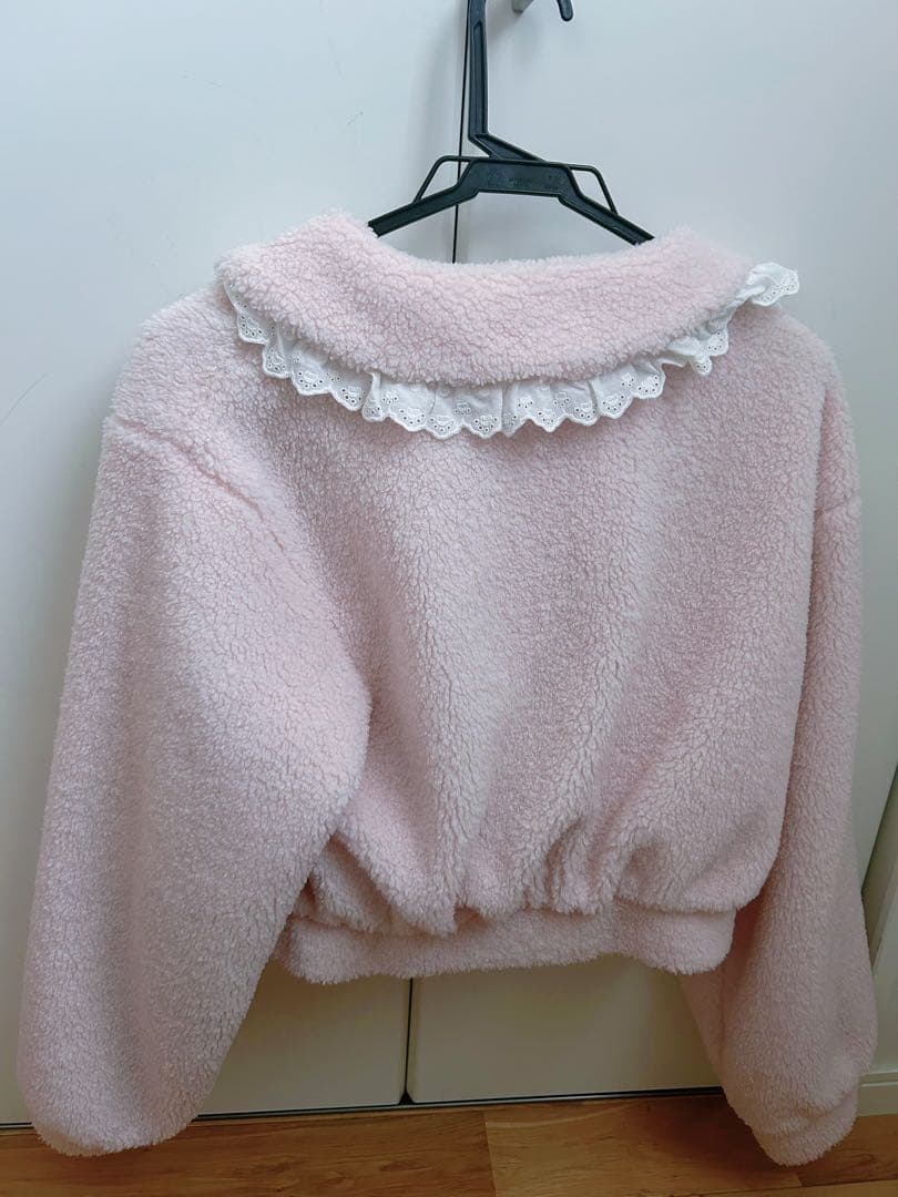 pium コットンレースカラーボアコート ピンク