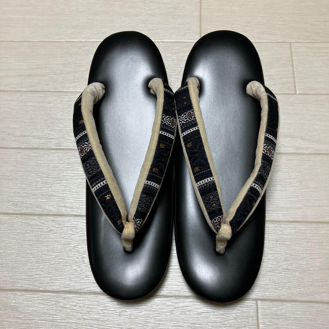 《美品・箱付き》草履バッグセット　黒　金糸　刺繍　大きめバッグ