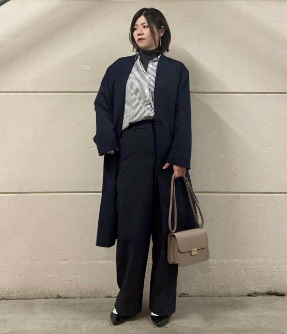 プラステ　【新品】　Vネックベルテッドロングコート　ネイビー　S