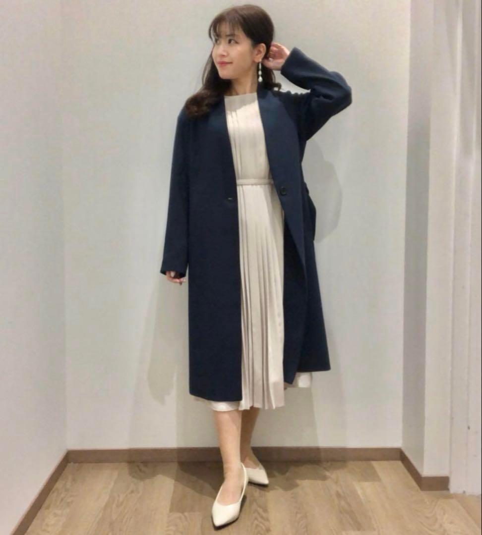 プラステ　【新品】　Vネックベルテッドロングコート　ネイビー　S