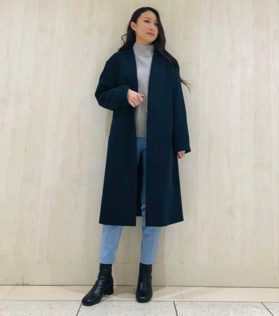 プラステ　【新品】　Vネックベルテッドロングコート　ネイビー　S