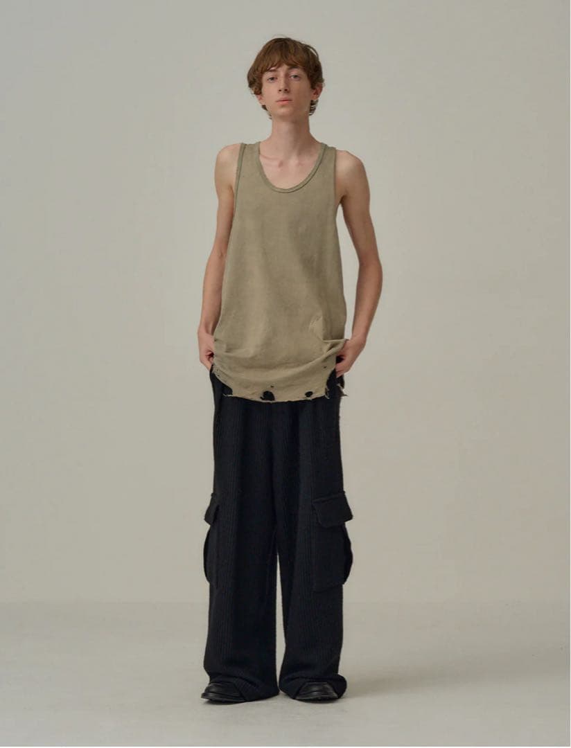 トップス 25SUMMER ANCELLM DAMAGED TANK TOP GRAY