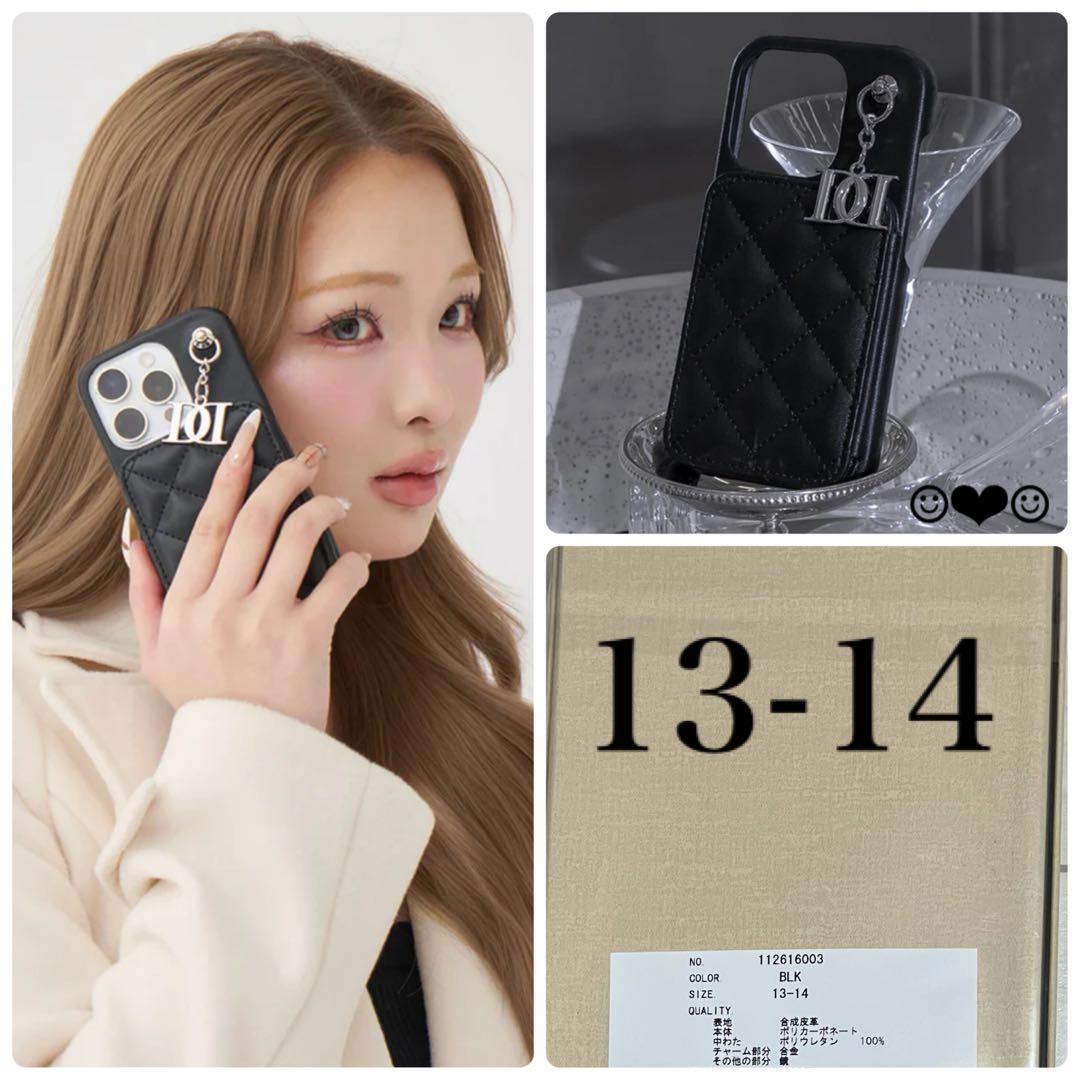 ダーリッチ♡キルティングミラーDDチャームiPhoneケース♡BLK♡13-14