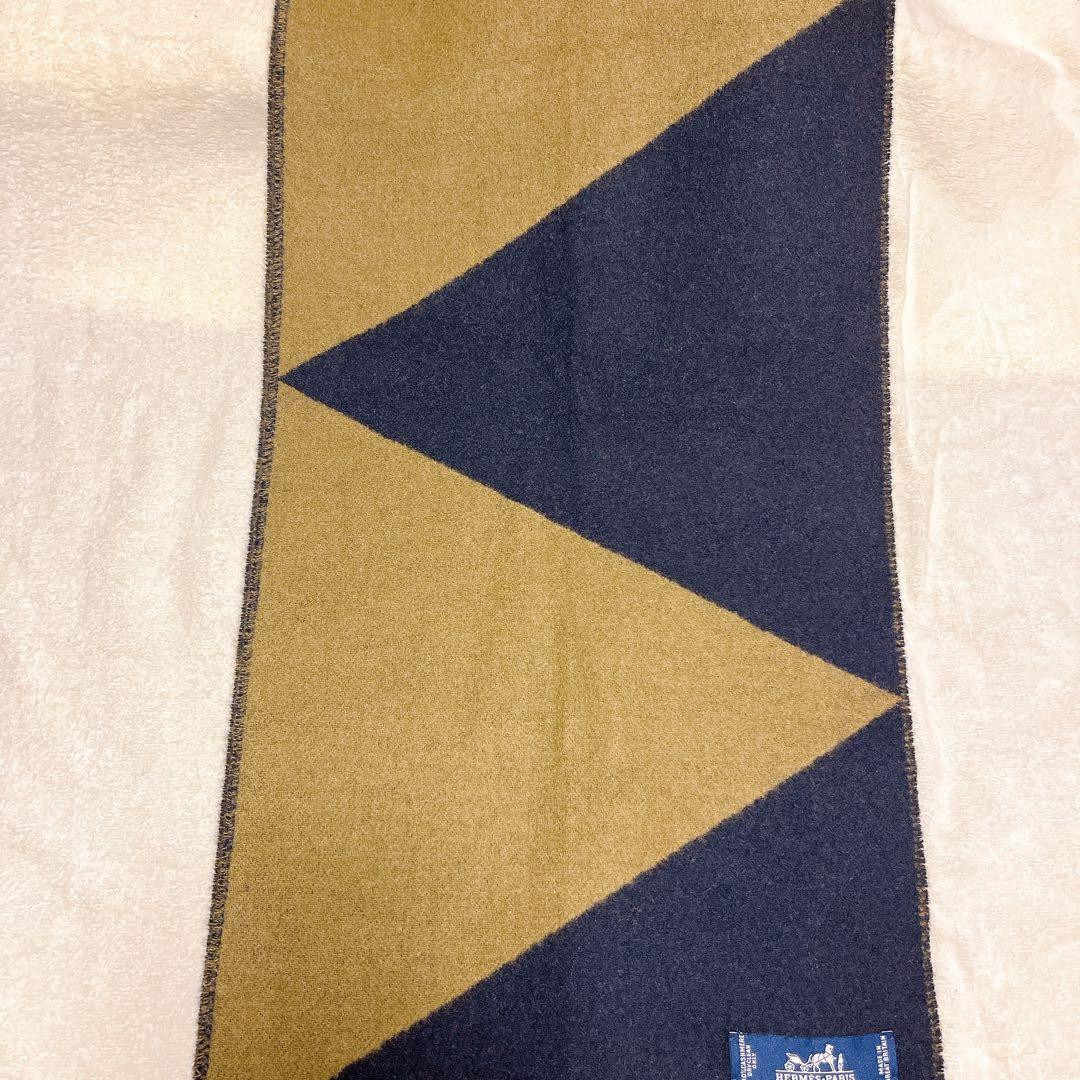 【HERMES】カシミヤ100％マフラー　ネイビー×カーキ✴︎美品✴︎