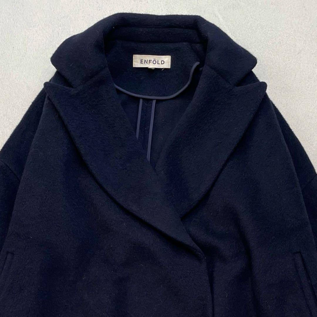 エンフォルド ショートビーバー Aラインコート ウール ネイビー 38 ゆったり