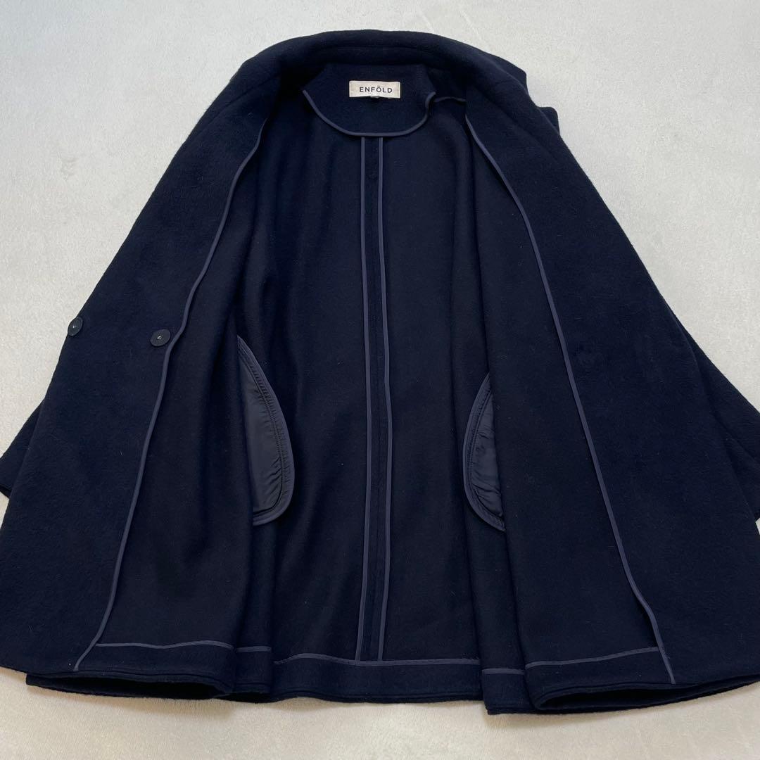 エンフォルド ショートビーバー Aラインコート ウール ネイビー 38 ゆったり
