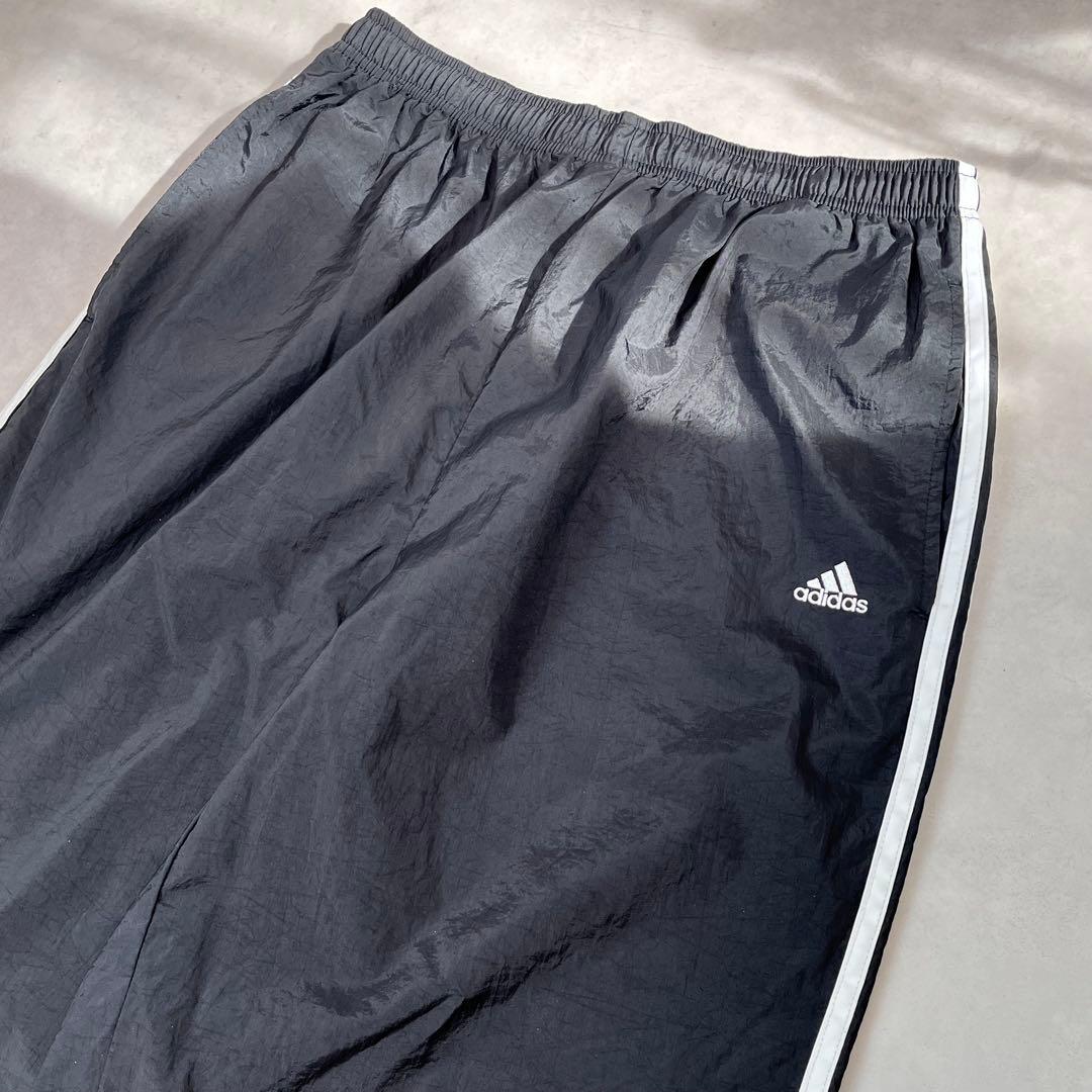 00s adidas バギートラックパンツ 3ライン 刺繍ロゴ ブラック XL