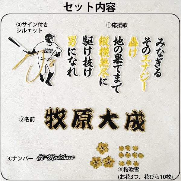 ソフトバンク ホークス 牧原大成 刺繍ワッペン 5点セット 【桜/金】【白】