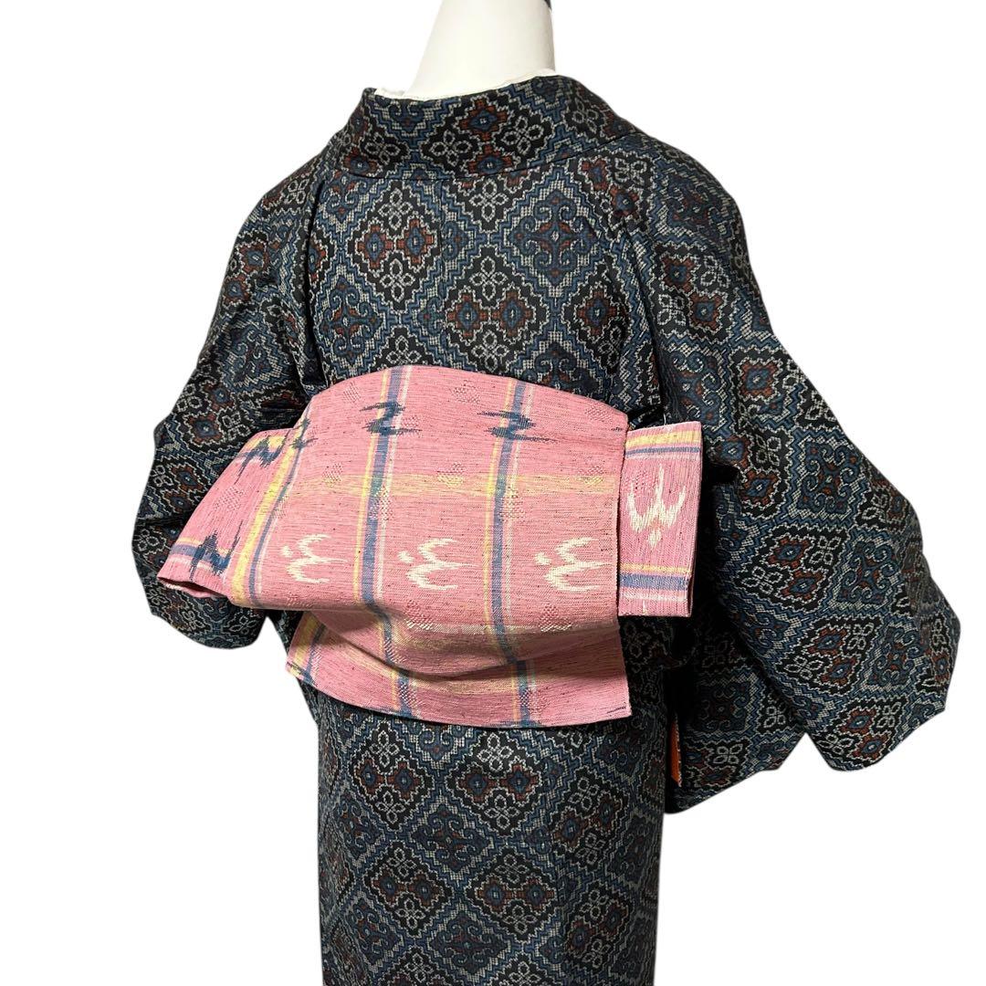 ト*ー様 未使用近い　美品　袷　正絹　上質紬　龍郷柄　小紋　フルセット　琉球絣柄