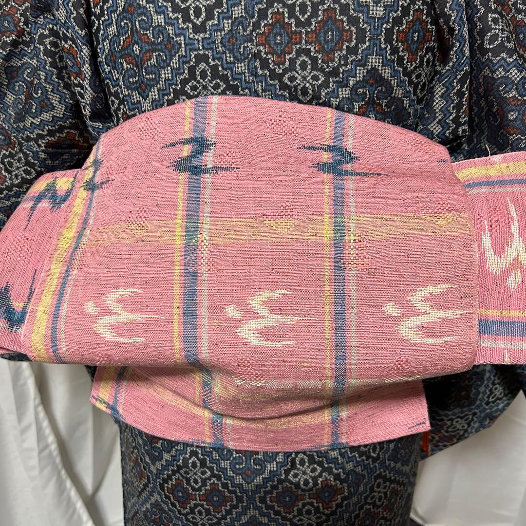 ト*ー様 未使用近い　美品　袷　正絹　上質紬　龍郷柄　小紋　フルセット　琉球絣柄