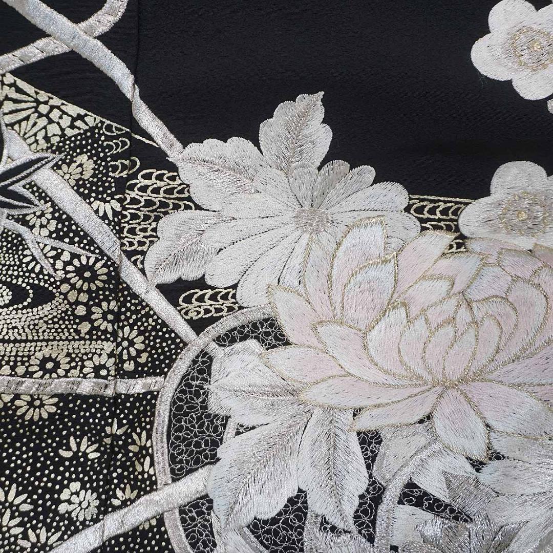 刺繍　銀　華尽くし　正絹黒留袖　フォーマル　結婚式　155cm　a737