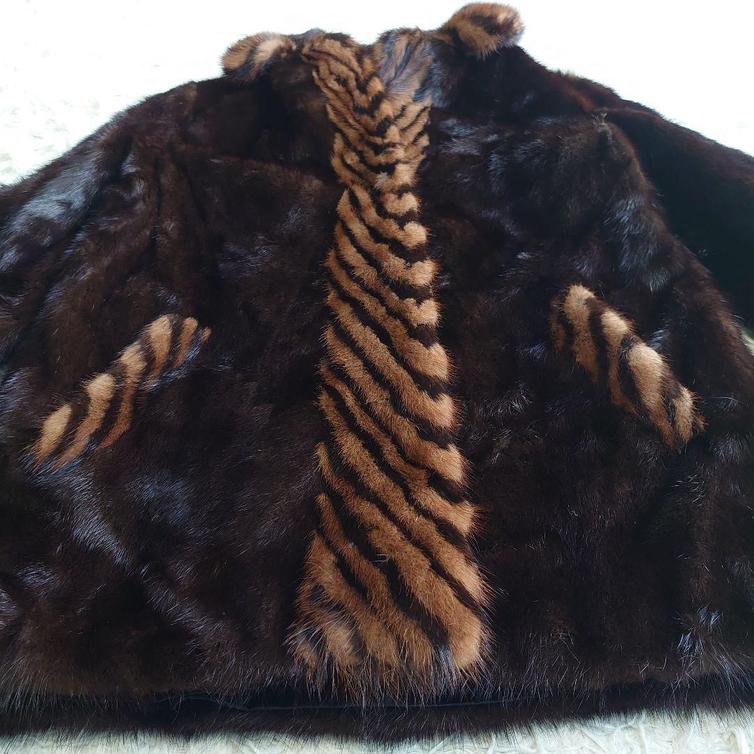 【美品】ミンク リアルファー 切り替え 毛皮ジャケット ミドルコート 11号