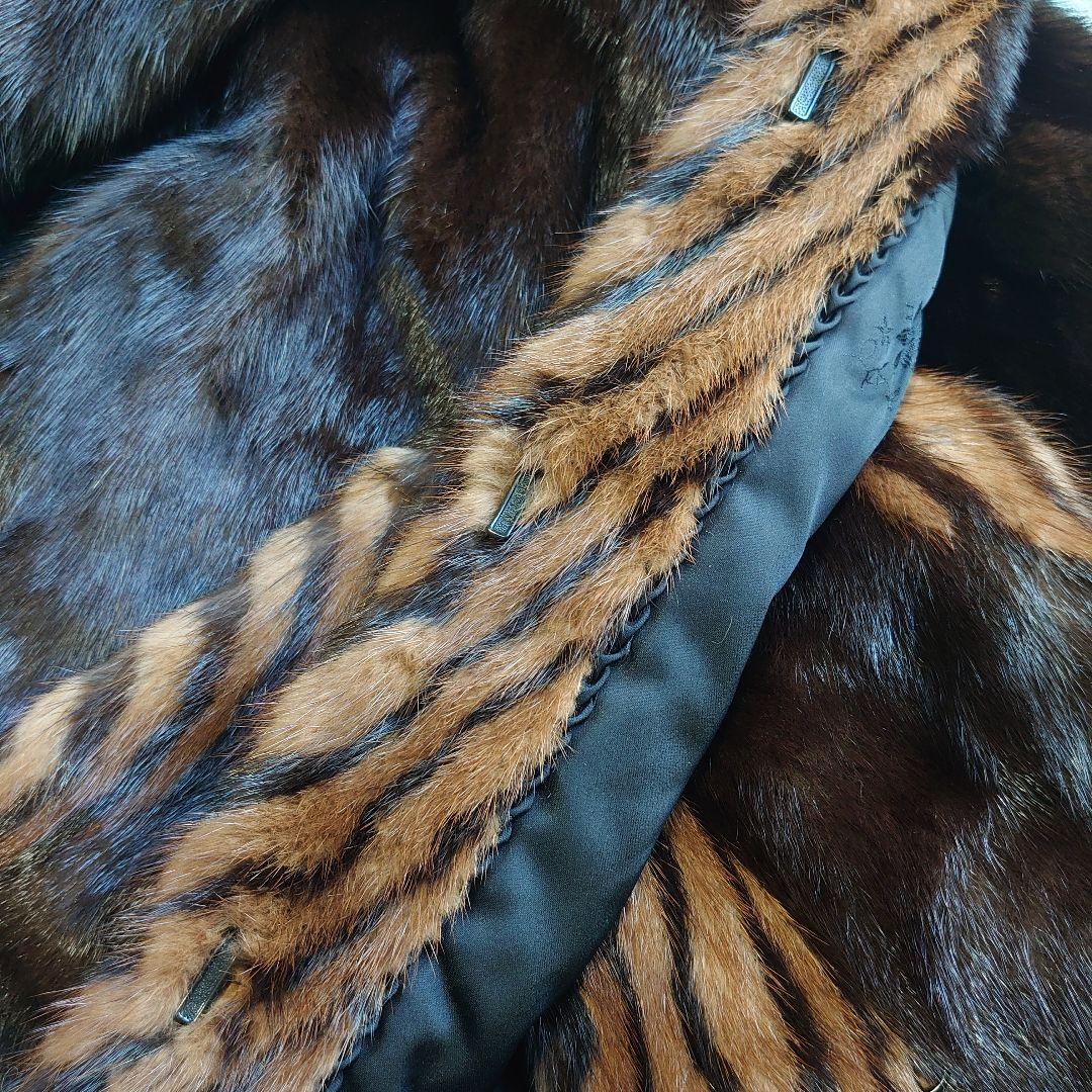 【美品】ミンク リアルファー 切り替え 毛皮ジャケット ミドルコート 11号