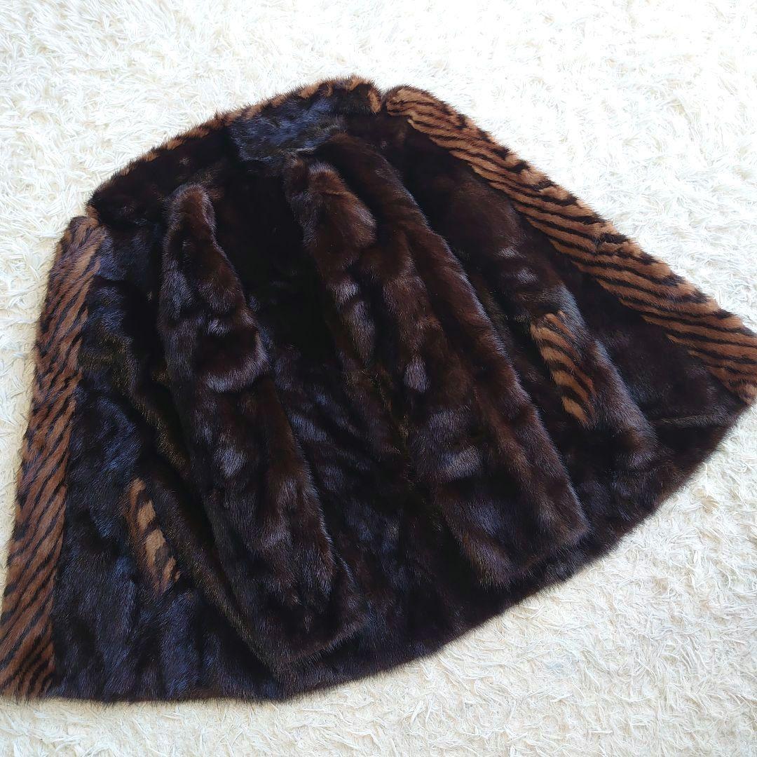 【美品】ミンク リアルファー 切り替え 毛皮ジャケット ミドルコート 11号