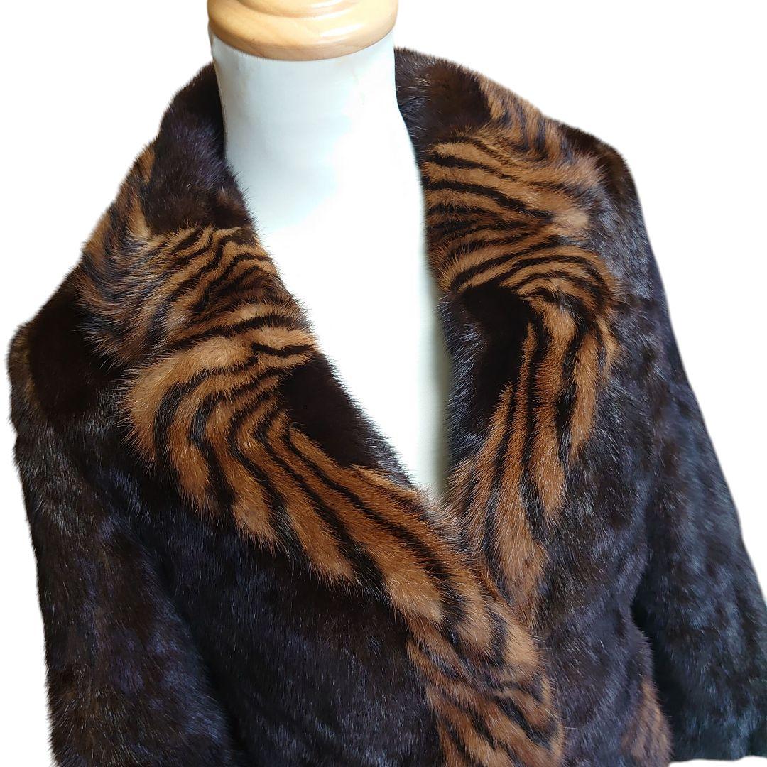 【美品】ミンク リアルファー 切り替え 毛皮ジャケット ミドルコート 11号