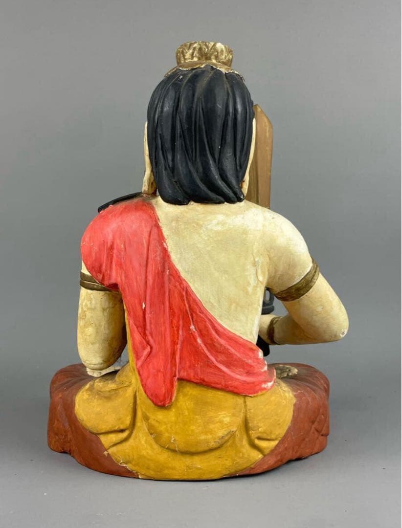 時代物 木彫彩色 不動明王坐像 木製 骨董品 古美術品 置物 東洋彫刻