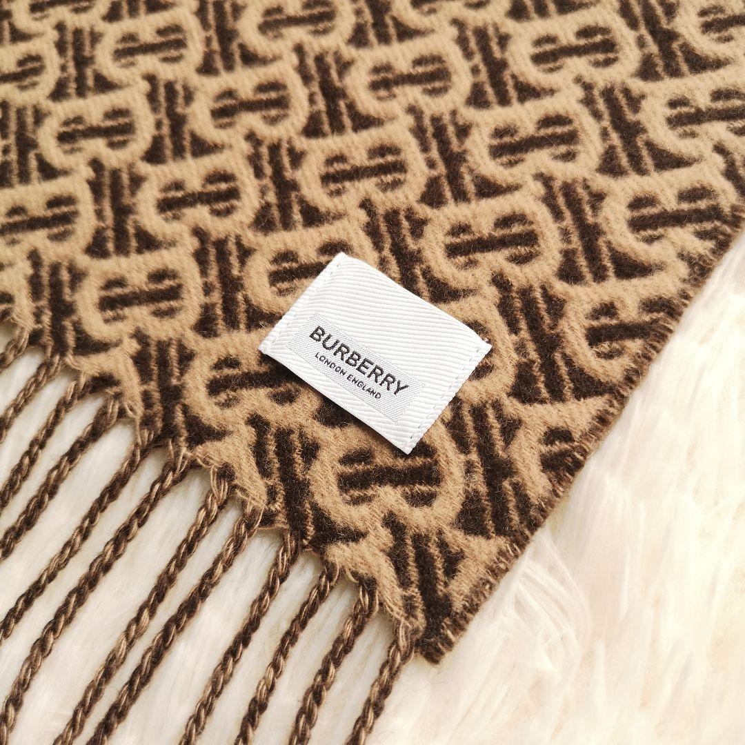 美品 BURBERRY カシミヤマフラー TBロゴ ブラウン 希少