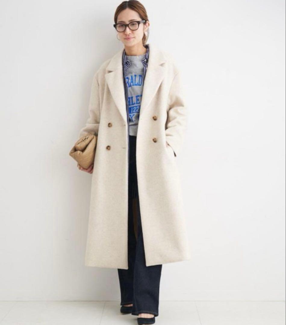 美品　フレームワーク　ダブルチェスターコート　ロング　カシミヤ混　大きいサイズ