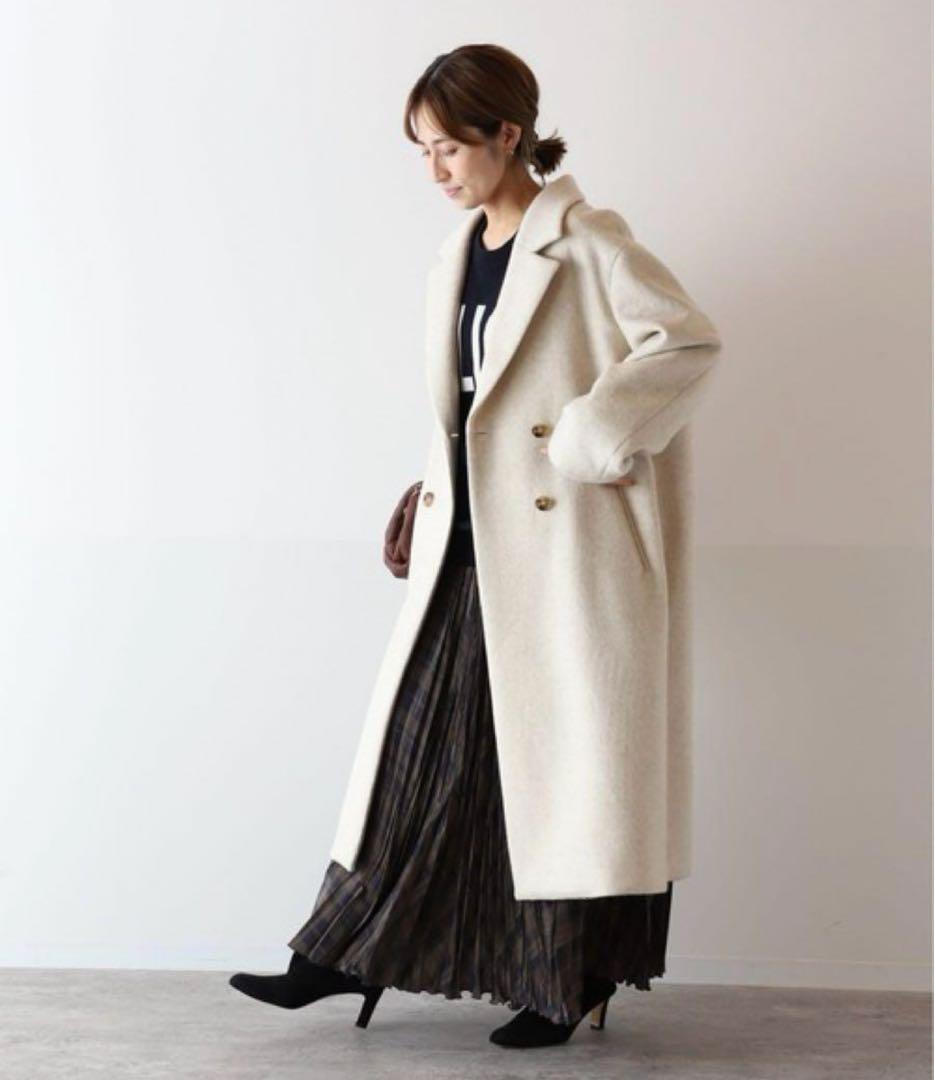 美品　フレームワーク　ダブルチェスターコート　ロング　カシミヤ混　大きいサイズ
