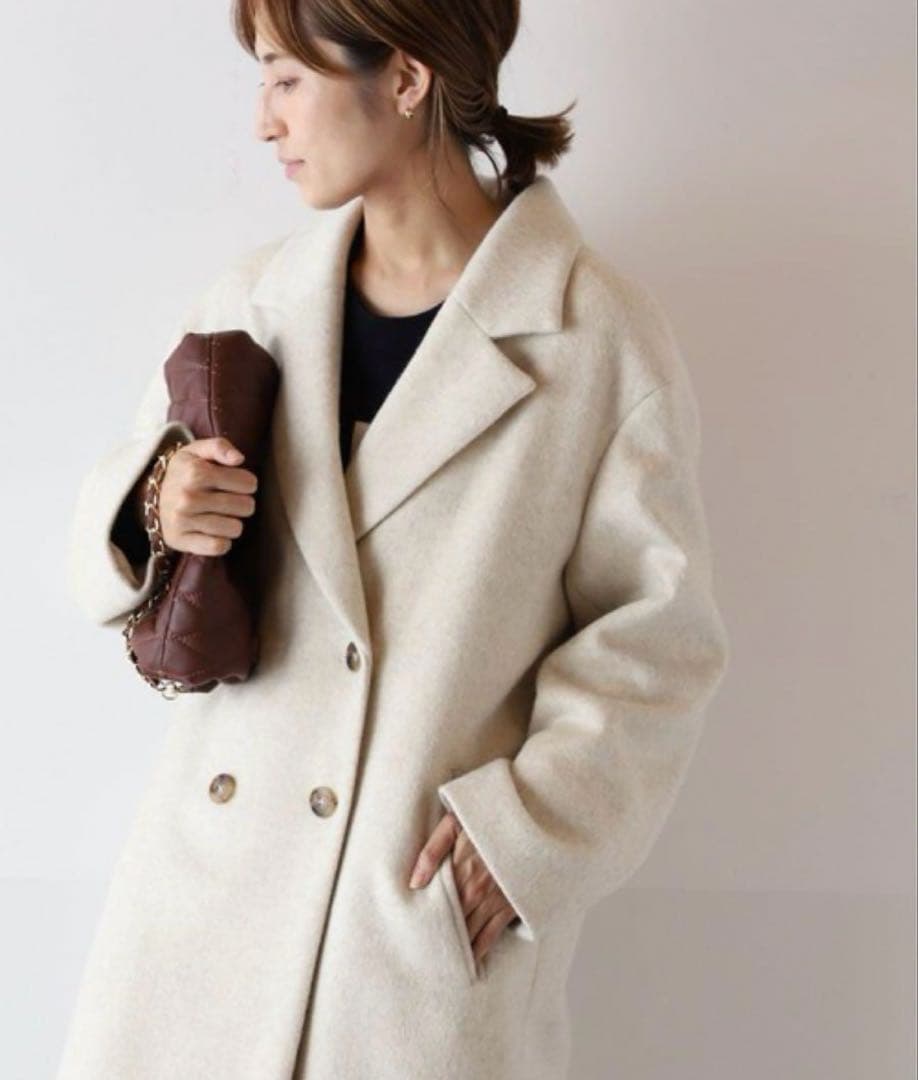 美品　フレームワーク　ダブルチェスターコート　ロング　カシミヤ混　大きいサイズ