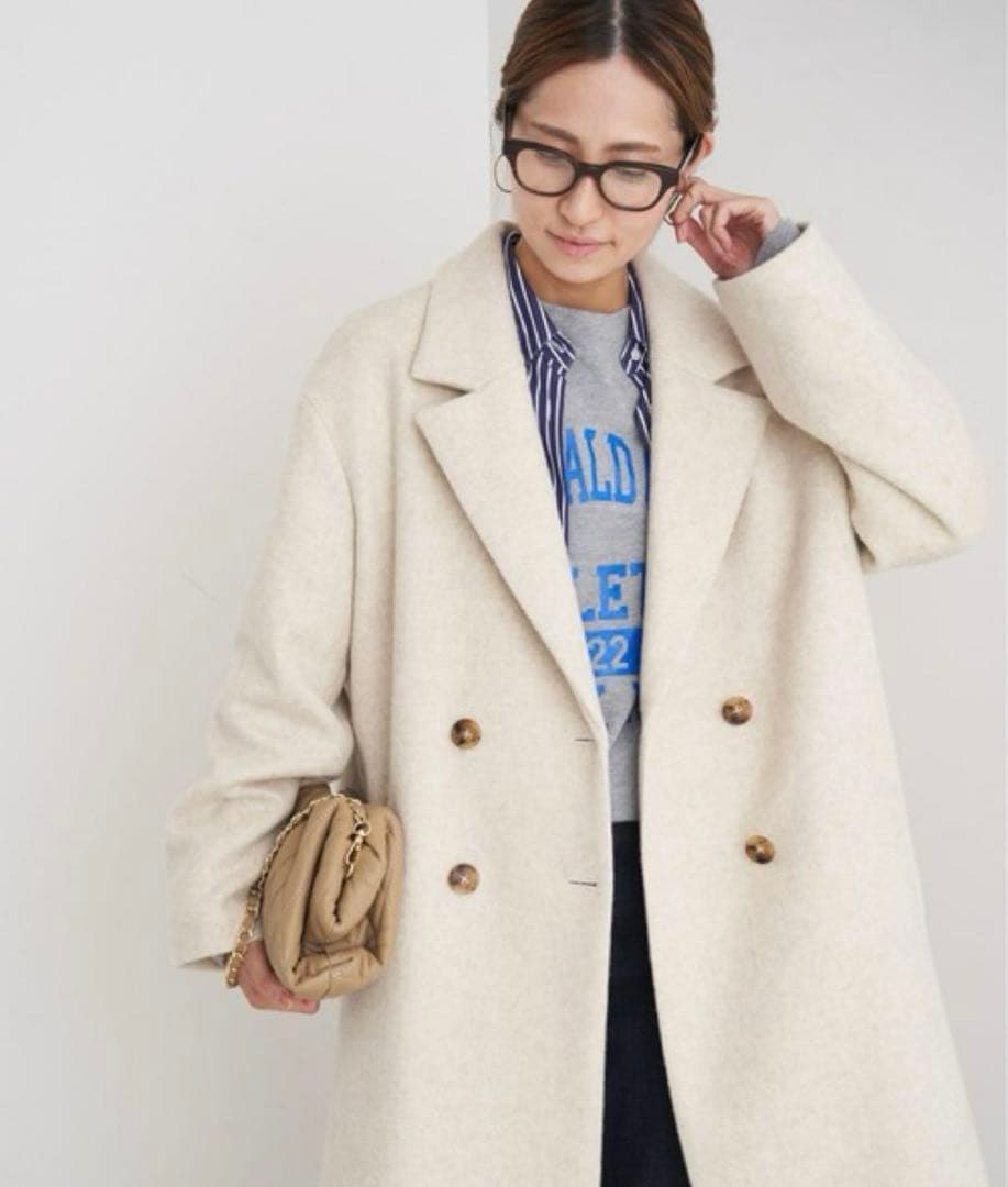 美品　フレームワーク　ダブルチェスターコート　ロング　カシミヤ混　大きいサイズ