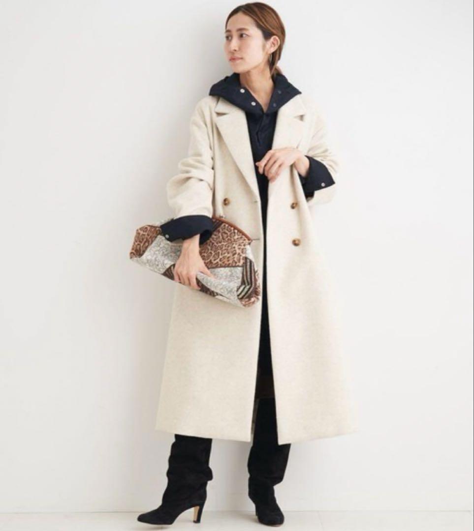 美品　フレームワーク　ダブルチェスターコート　ロング　カシミヤ混　大きいサイズ