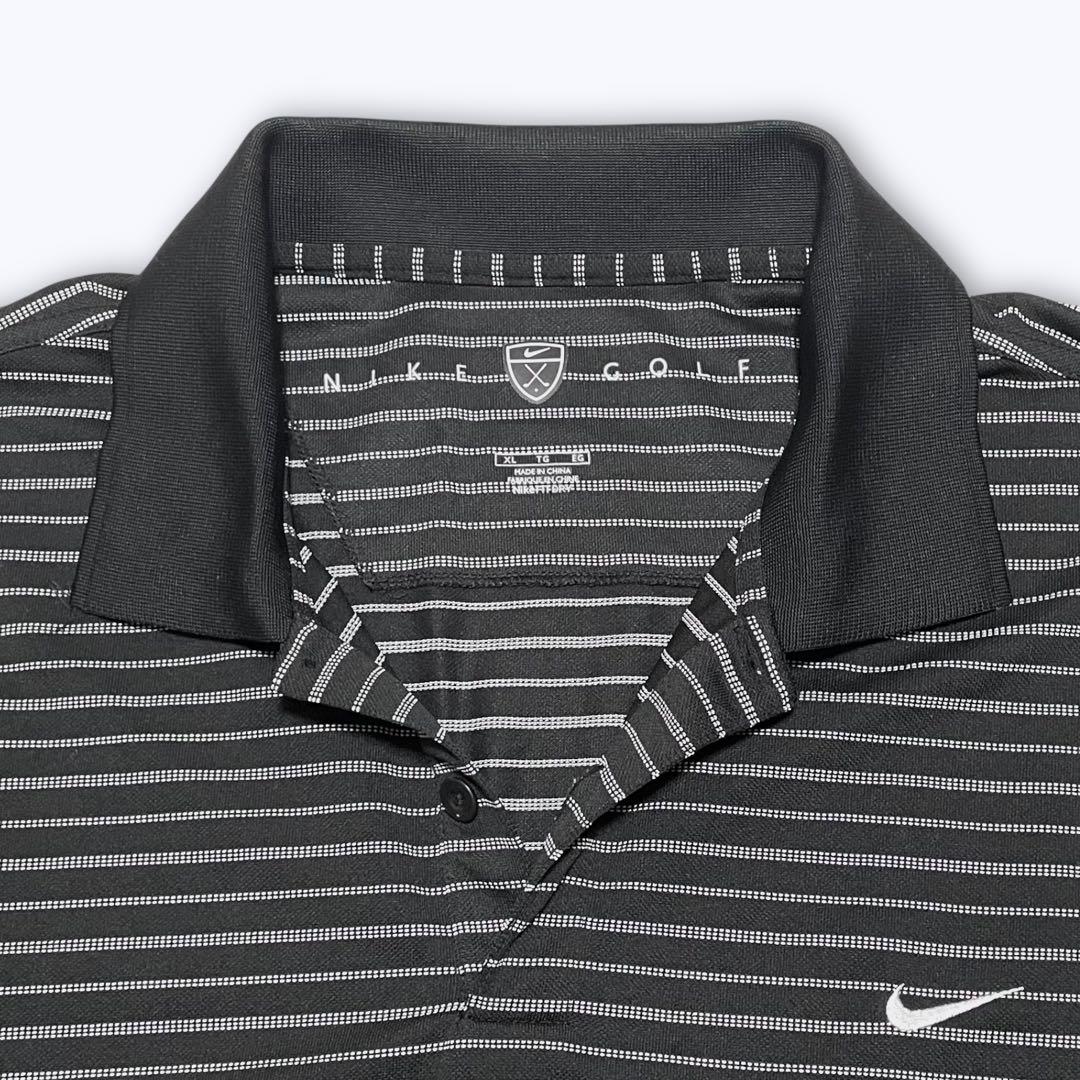 【未使用デッド】00s NIKE GOLF 長袖ポロシャツ 黒 白ボーダー XL