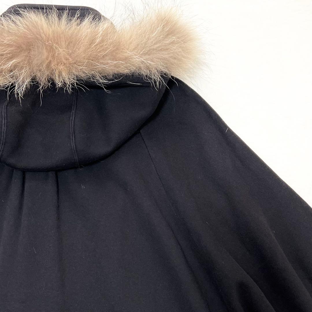 バーバリーブルーレーベル✨️ダッフル　ポンチョ　ケープコート　ラクーンファー　38