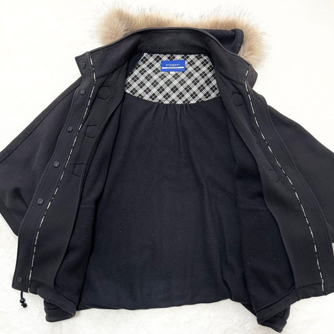 バーバリーブルーレーベル✨️ダッフル　ポンチョ　ケープコート　ラクーンファー　38
