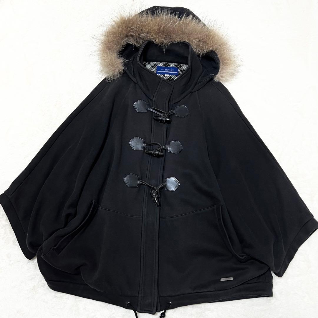 バーバリーブルーレーベル✨️ダッフル　ポンチョ　ケープコート　ラクーンファー　38