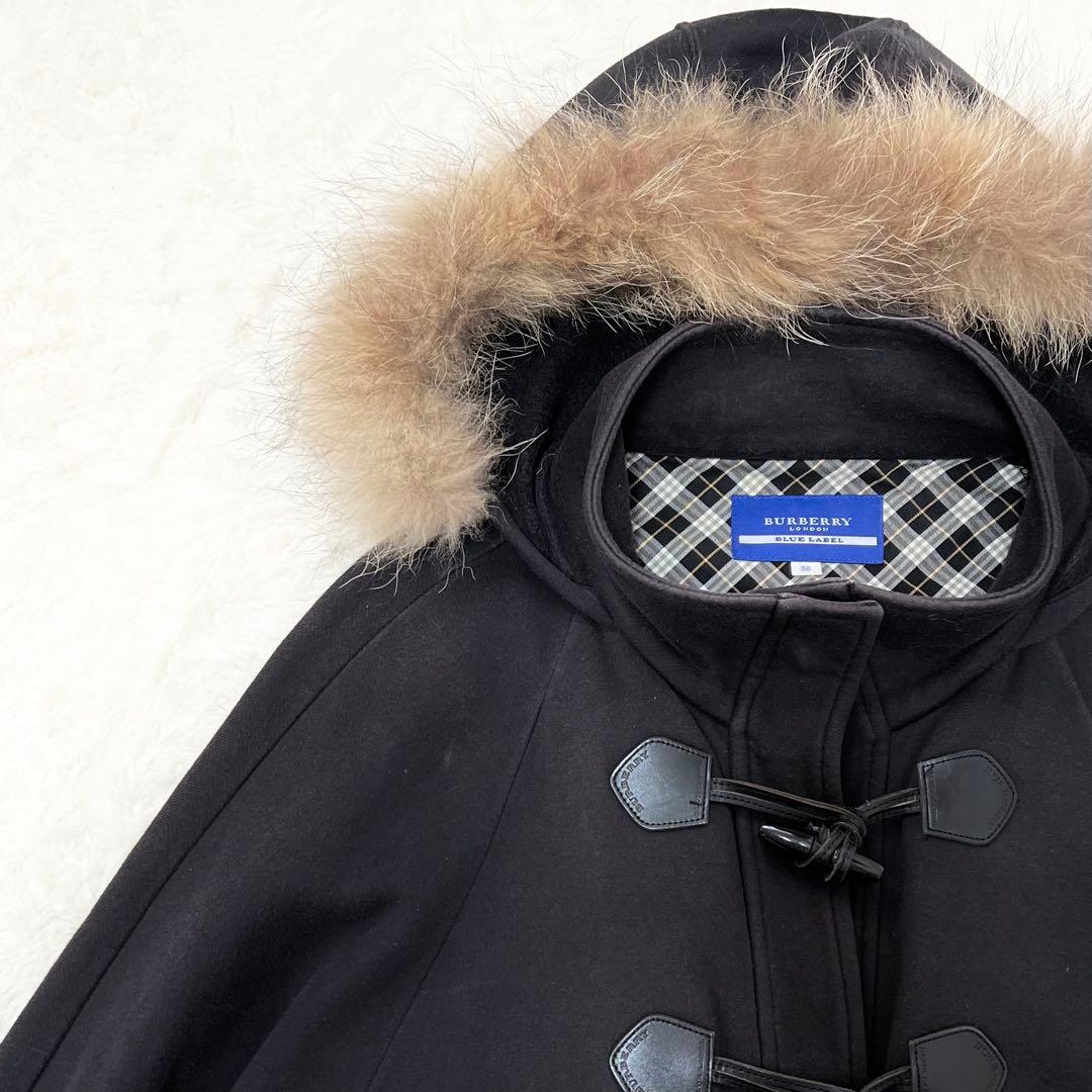 バーバリーブルーレーベル✨️ダッフル　ポンチョ　ケープコート　ラクーンファー　38