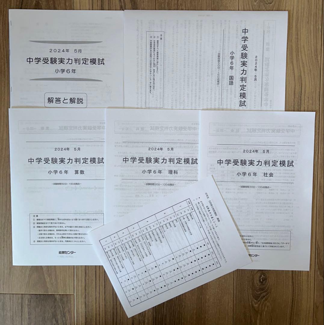 能開センター　2024年度　小学6年実力判定模試　中学校受験　１年分