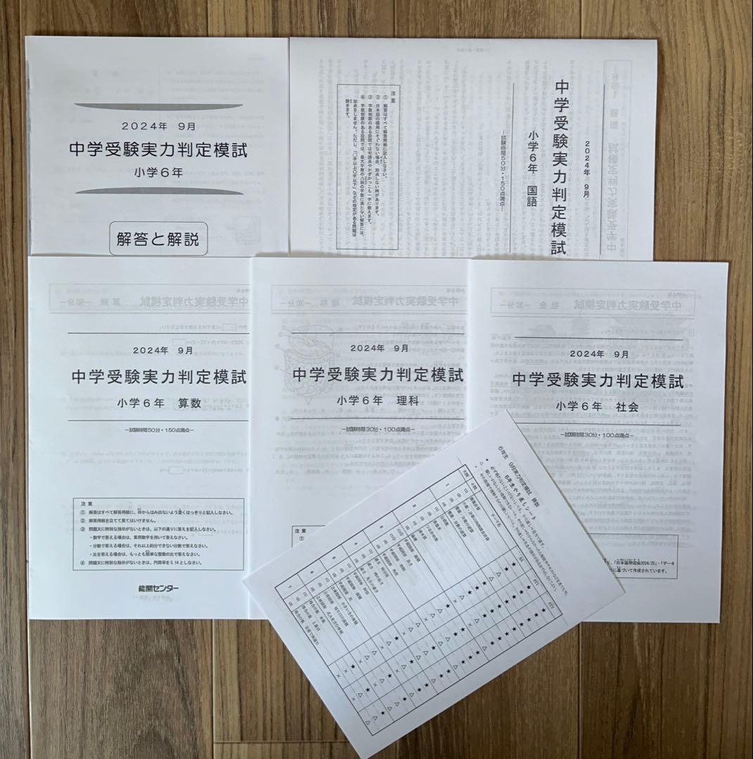 能開センター　2024年度　小学6年実力判定模試　中学校受験　１年分