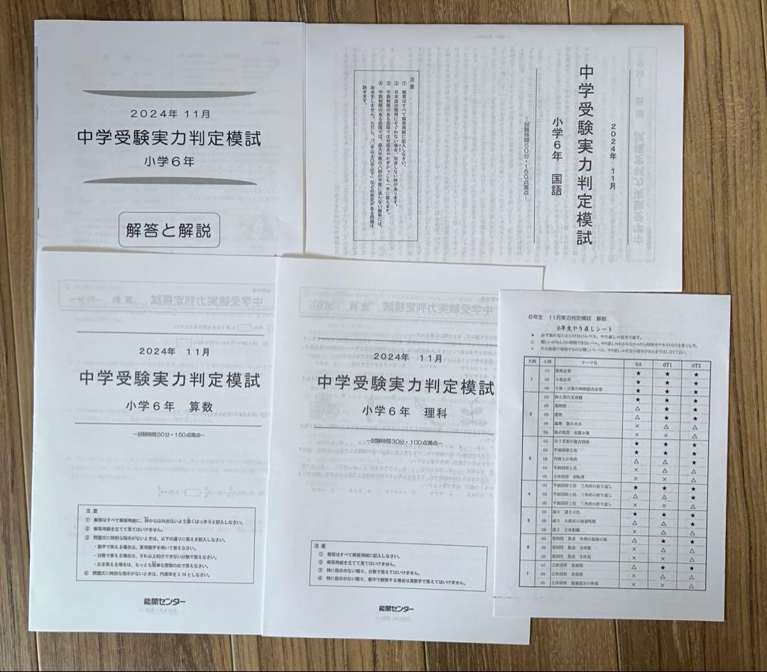 能開センター　2024年度　小学6年実力判定模試　中学校受験　１年分
