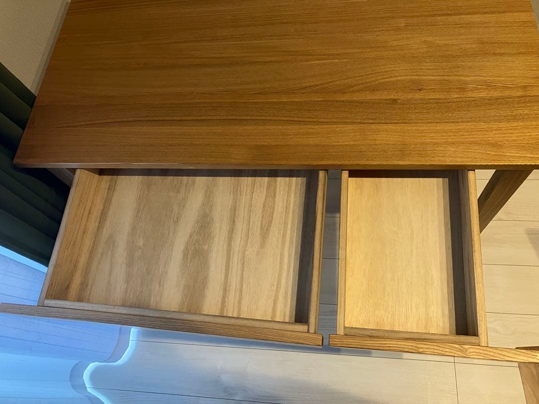 無印良品　タモ材　デスク　引出し付