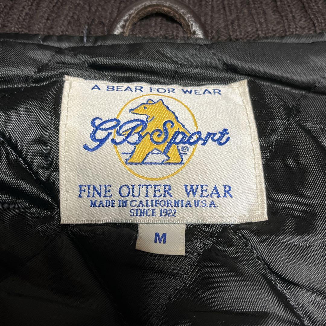 USA製 ウールスタジャン 袖レザー 茶 裏地キルティング ハイネック リブ M