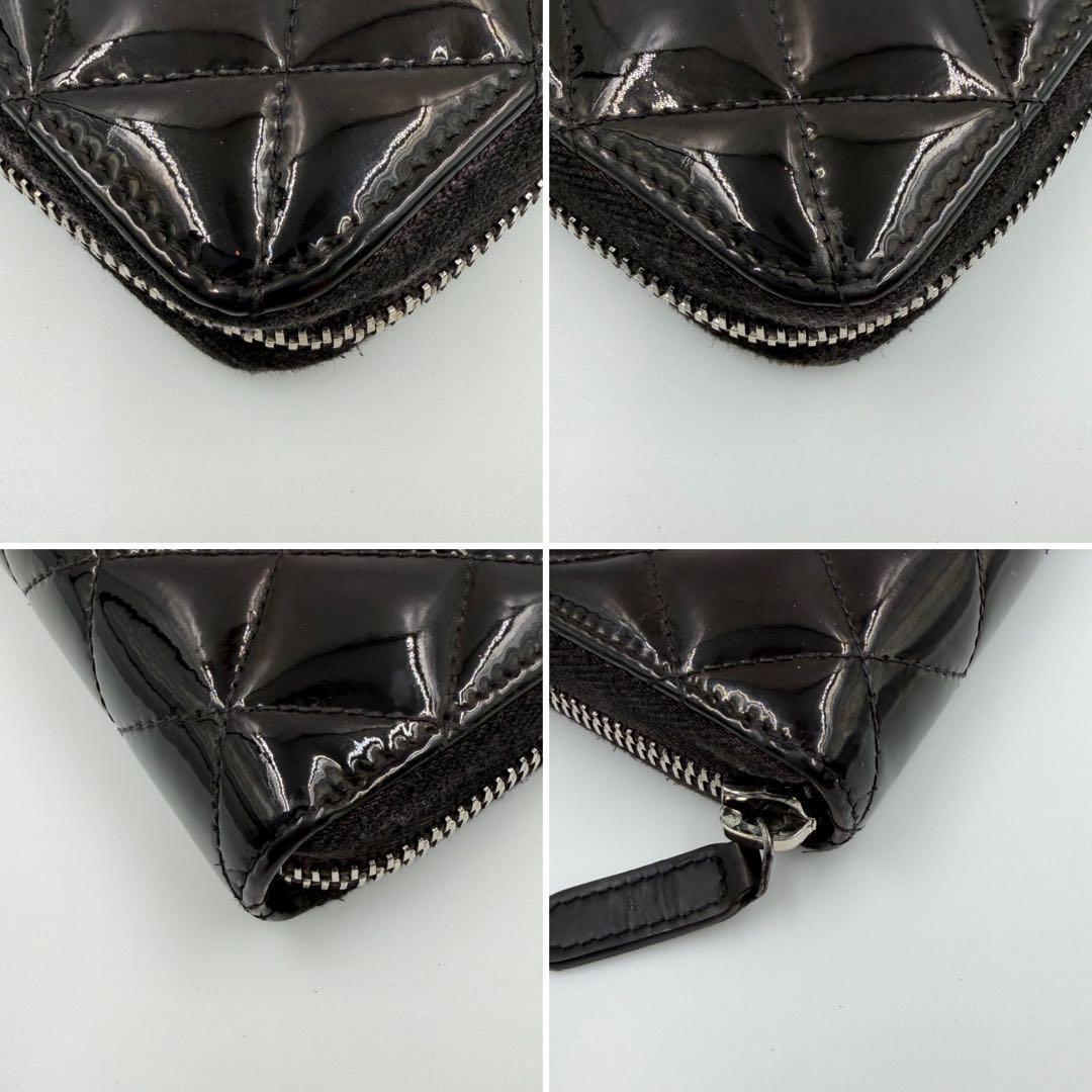 【美品】シャネル 長財布 エナメル パテント マトラッセ ココマーク 黒 820