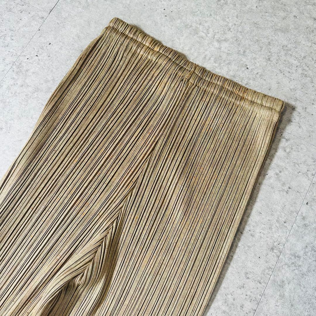 美品 プリーツプリーズ プリーツ加工 プリーツパンツ イッセイミヤケ ベージュ