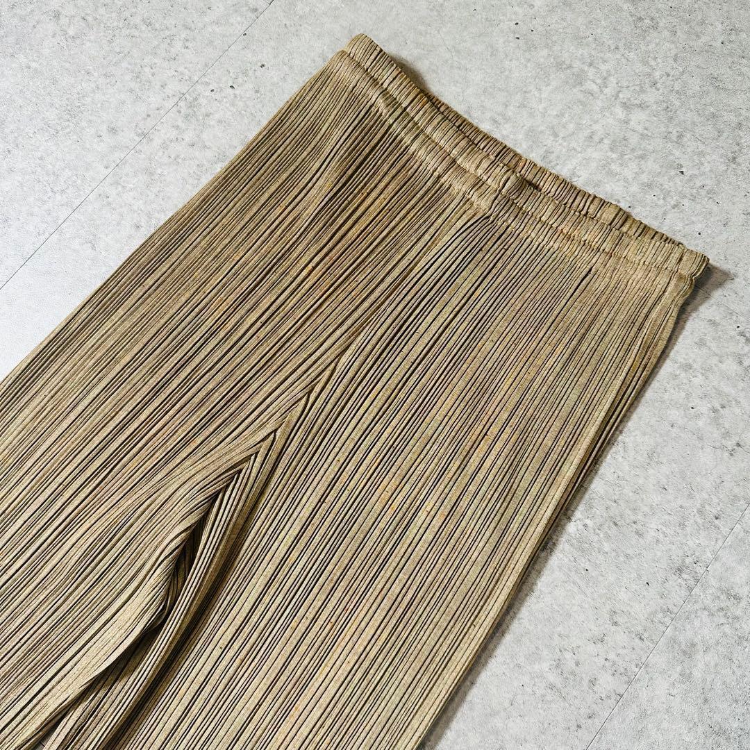 美品 プリーツプリーズ プリーツ加工 プリーツパンツ イッセイミヤケ ベージュ