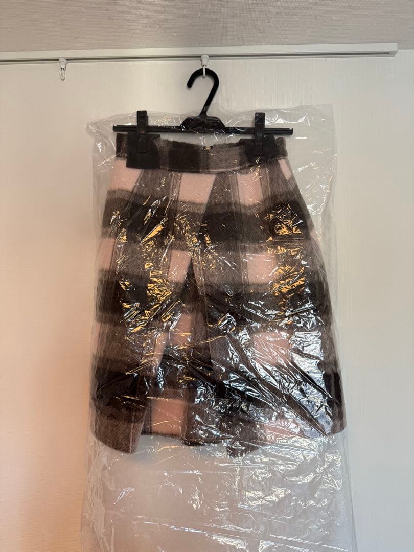 タグ付き新品未使用、obli、オブリ、シャギーブロックチェックスカート、ピンク