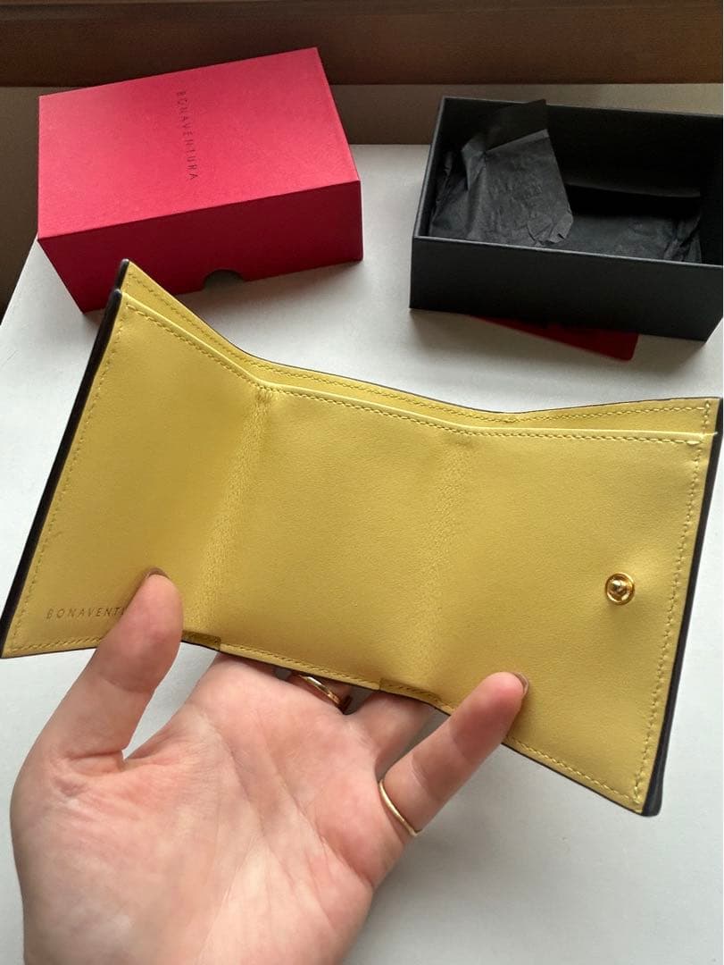 Bonaventura グレージュ×イエロー　レザー ミニ財布　美品