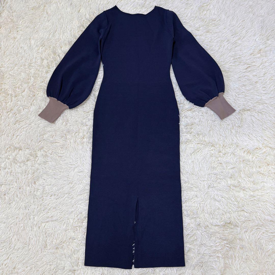 JENNE 配色カフスニットワンピース　ネイビー　S