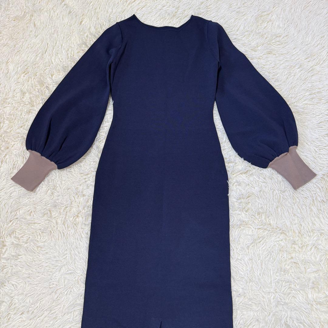 JENNE 配色カフスニットワンピース　ネイビー　S